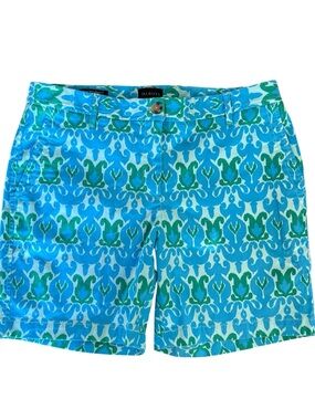 Talbots Relaxed Chino Shorts Size 8 Blue Green Ikat Print 7” Inseam Preppy
